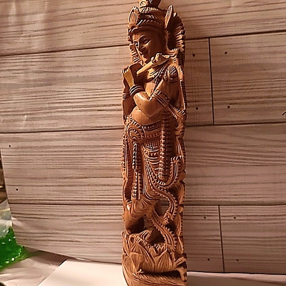 COPY - Wooden Krishna Statue, Playing Flute Flute is in good condition!!! - Picture 4 of 9